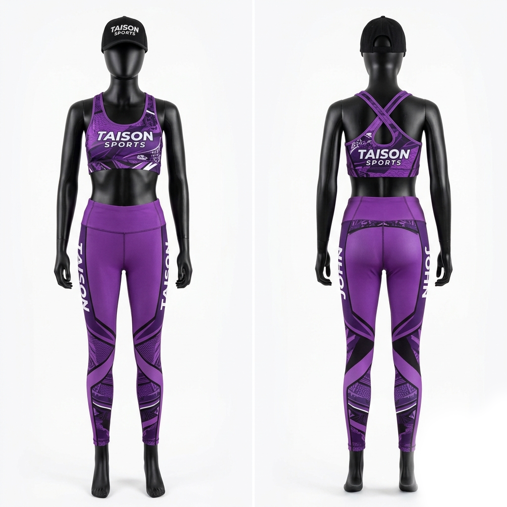 Premium 280 GSM Polyester Spandex BJJ Bra Legging Set Purple Sublimation Side Panel Heat Transfer Logo