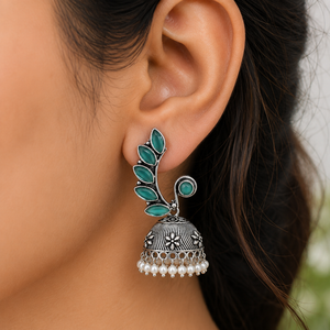 Aqua Green Jade <b>Silver</b> Plated Brass Vintage Bollywood <b>Dangle</b> Jhumka <b>Earrings</b> for Women Direct Factory Price - Product Image 4