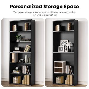 Librería Industrial de 6 Estantes, 63 Pulgadas de Alto, Almacenamiento Abierto, Color Negro Rústico, para Oficina en Casa, Sala de Estar, Dormitorio - Product Image 3