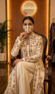 Robe de soirée de luxe en broderie ivoire, coupe trapèze, avec veste longue, ensemble haut de gamme pour mariages et occasions formelles (Aïd) - Product Image 5