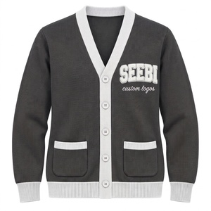 Pull cardigan d'hiver vintage style universitaire OEM ODM, col en V, tricoté avec lettres brodées - Product Image 2