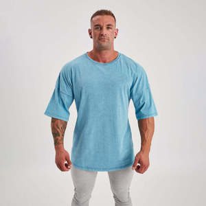 Men's Oversized <b>Light</b> Blue Cotton T-Shirt Short Sleeve O-Neck Casual Jersey Knitted Solid Washed Fit - Product Image 6