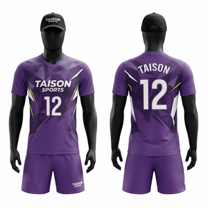 240g Breathable Printed Polyester Interlock Blue <b>Volleyball</b> Uniform White Side Panels Custom Heat-Transfer Logo <b>Set</b> Plus Size - Product Image 1