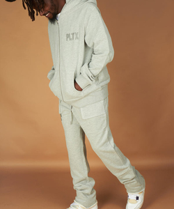 Everyday Wear <b>Lightweight</b> Regular Stylish Durable Winter Solid Soft Cotton Full-zip <b>Hoodie</b> And Matching Straight-leg Jogger Set - Product Image 2