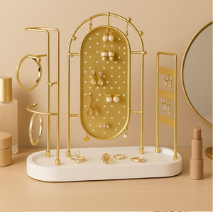 <b>Large</b> capacity rotating earring holder and necklace display stand with wooden base <b>tray</b>, available at wholesale prices. - Product Image 3