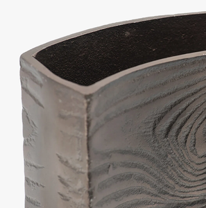 Dark Brown Wood Grain Slab Vase – Wave Top Metal/<b>Ceramic</b> <b>Flower</b> <b>Pot</b> – Minimalist Nature-Inspired Living Room Centerpiece - Product Image 5