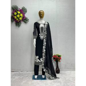 Hermosa ropa de fiesta para mujer, parte superior inferior Dupatta con trabajo cosido para ocasiones especiales - Product Image 1
