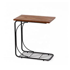 Practical Oak Finish <b>Industrial</b> <b>Style</b> Sofa <b>Table</b> Living Room Home Furniture with Metal Support - Product Image 1
