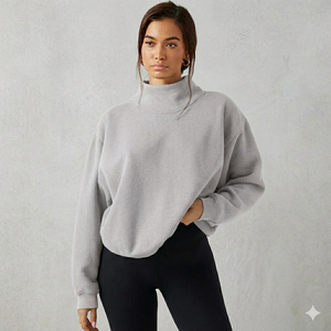 Pull à col roulé oversize pour femme, manches longues, tricoté, couleur unie, pour l'automne, respirant, en coton et bambou, col montant - Product Image 6