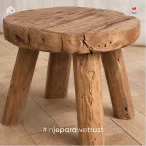 Natural Reclaimed Solid Teak <b>Wood</b> Handmade Rustic <b>Stool</b> and Side Table for Indoor Living Room and Warehouse Furniture - Product Image 2