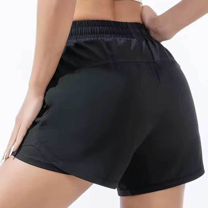 Women's <b>Black</b> Solid Sporty High Elastic Waist Quick Dry Drawstring Pockets Loose Skorts Shorts - Product Image 3