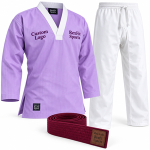 Dobok d'entraînement de Taekwondo personnalisé le plus vendu, uniforme d'arts martiaux unisexe avec manches contrastées, col en V et ceinture pour adultes - Product Image 2