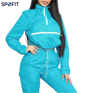 SPOFIT Women's Blue Sporty Tracksuit Full Sleeve Half-<b>Zip</b> Drawstring Pants Quick Dry Lightweight Spring Wear - Product Image 1
