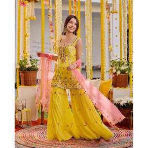 Conjunto de Top, Pantalón y Dupatta para Fiesta, Talla XL, con Bordado de Hilo y Lentejuelas para un Look Elegante - Product Image 5