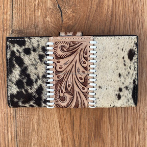 New Designer Clutch Cowhide Fur Leather Hand Tooled Carving Wallet <b>Phone</b> Case Stylish Wallet Multi Uses Wallets - Product Image 4