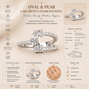Anillo de Oro de 18K con Diamante Ovalado Cultivado en Laboratorio |   Banda Abierta de Espiga Dividida |   Joyería Fina de Lujo para Mujer |   Claro VVS-VS, Color D-E | - Product Image 6