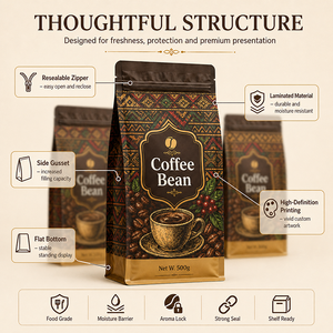 Sacchetti per Caffè Personalizzati con Valvola, Riutilizzabili, Termosaldati, con Cerniera Laterale e Fondo Piatto - Product Image 4