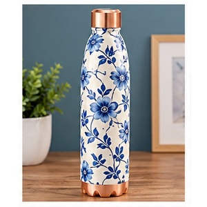 Bouteille d'eau ayurvédique en cuivre avec couvercle en cuivre, motif marguerite et papillon, portable pour l'extérieur - Product Image 5
