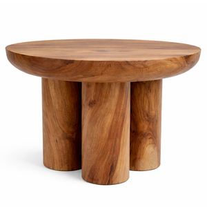 Table basse ronde à 3 pieds cylindriques en bois de Suar naturel, durable et best-seller, au design moderne et élégant pour la maison, le bureau ou la zone lounge. - Product Image 1