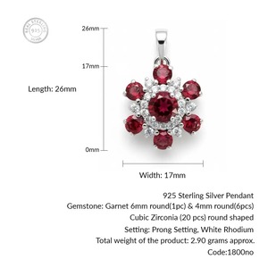 จี้รูปดอกไม้ประดับโกเมนแท้ 100% สำหรับผู้หญิงจาก Rhaya Jewels ชุบโรเดียม เงินสเตอร์ลิง ดีไซน์เรียบหรู เหมาะเป็นของขวัญ - Product Image 4