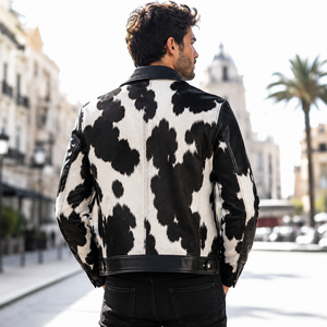Wholesale LEATHER SPOT High Quality Cow Hair Leather Breathable Casual Bomber <b>Jacket</b> <b>Men's</b> Plaid Pattern <b>Summer</b> Zipper Closure - Product Image 2