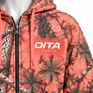 Coral Nature Print <b>Zip</b> Up <b>Hoodie</b> Mens Outdoor Style Hooded Sweatshirt with Drawstring Front <b>Pockets</b> Casual Winter Streetwear - Product Image 5