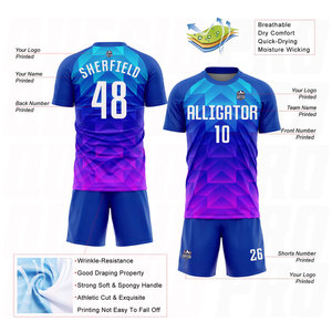 Maillot de football personnalisé de qualité supérieure, respirant et athlétique, avec sublimation, couleurs blanc royal, bleu clair et rose vif - Product Image 5