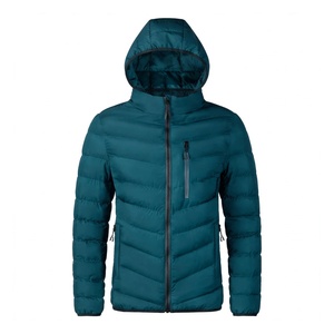 Chaqueta de plumón para hombre, de invierno, con capucha, para exteriores, cálida, con cremallera, bolsillos, color verde azulado, informal, resistente al viento. - Product Image 1
