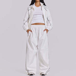 <b>Windbreaker</b> Hooded Casual Track Suits Men Women Two Piece Jogging Set <b>Black</b> Full Zip Plus Size Solid - Product Image 4