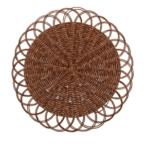 Handwoven Rattan <b>Placemat</b> With Scalloped Looped Border Round Wicker Charger Plate Natural Eco-Friendly Straw <b>Table</b> Mat <b>For</b> Boho - Product Image 5