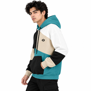 Sweat à capuche personnalisé 100 % coton, doublure à carreaux, couleur unie, streetwear, broderie, épaules tombantes, chaud pour l'hiver, OEM - Product Image 2