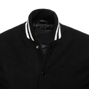 แจ็คเก็ตวาร์ซิตี้สีดำคุณภาพสูงสำหรับผู้ชาย ทรงเข้ารูป คอตั้ง แจ็คเก็ตบอมเบอร์ แจ็คเก็ตเบสบอลแบบ Letterman สำหรับผู้ชาย รุ่น CP-MLJ-05 - Product Image 4