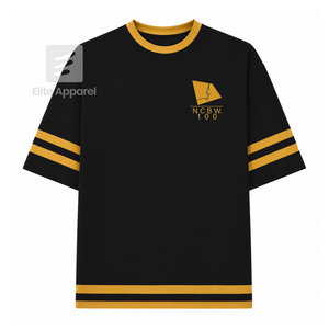 T-shirt personnalisé de la sororité NCBW, logo brodé sur le devant, couleur noir et or, chemise en polyester à manches courtes pour vêtements grecs féminins - Product Image 1