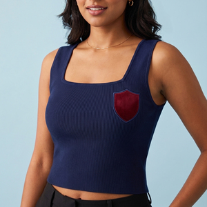 Débardeur court côtelé sans manches à col carré pour femme, style streetwear personnalisé, idéal pour le yoga et le sport - Product Image 1