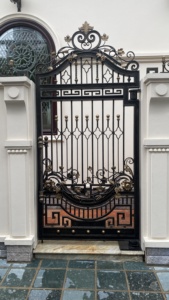 KHP Traditional Rustic Wrought Iron Exterior Entry Gate Anti-Theft Feature Manual <b>Swing</b> Style Finished Surface for Garden Use - Product Image 6