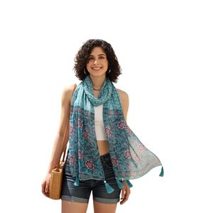ผ้าพันคอสำหรับผู้หญิงผ้าฝ้ายพรีเมี่ยม Boho | ผ้าพิมพ์ลายสองสีขอบพร้อมพู่ | ชายหาดฤดูร้อนที่มีน้ำหนักเบา - Product Image 2