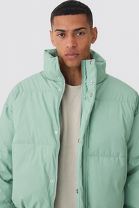Chaqueta Acolchada Verde Menta para Hombre, Cuello Alto, Cierre de Cremallera, Cortavientos, Abrigo Casual de Invierno, Corte Regular, Relleno de Poliéster - Product Image 3