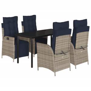 Ensemble de salle à manger de jardin noir avec table, chaises grises et coussins bleu marine - Product Image 2