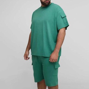 Ensemble de survêtement personnalisé OEM, deux pièces, t-shirts et shorts, teinture unie, coupe oversize, prix abordable - Product Image 4