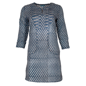 Longue tunique KURTA bleue avec motif blanc, 100% coton, imprimé à la main, plissé, haut décontracté pour femmes, cadeau pour elle - Product Image 2