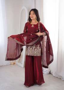 Designer Party Wear Bridal Wear Embroidery Sequence Work Fandy <b>Silk</b> Top With Bottom And Dupatta Fully Stitched Ready To Wear Set - Product Image 3