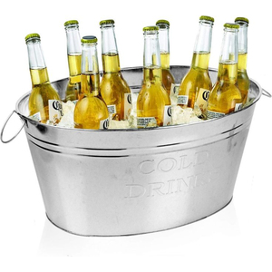 Cubo de hielo ovalado de metal galvanizado al por mayor con asas para fiestas, estilo rústico de granja, enfriador de vino y cerveza - Product Image 6