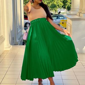 Jupe midi plissée taille haute élégante pour femme grande taille, en mousseline rouge unie, style été, coupe confortable, vente en gros, personnalisable - Product Image 2
