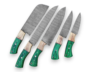 Ensemble de couteaux de chef en acier damas forgé sur mesure à 67 couches, couteaux de cuisine professionnels faits à la main, ambidextres, cinq pièces, manches en bois - Product Image 6