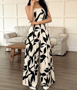 Mono de mujer con estampado floral, sin tirantes, transparente, de pierna ancha, sin mangas, de cintura alta, holgado, de una pieza, para fiesta de verano - Product Image 5