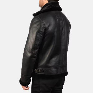 Premium <b>Men's</b> Winter Shearling <b>Leather</b> <b>Jacket</b> Warm Aviator B3 Bomber <b>Jacket</b> Faux Fur Lined Thick Motorcycle Biker Coat Plus Size - Product Image 4