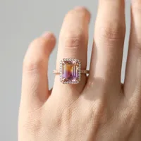 Bague de fiançailles artisanale vintage en argent sterling 925 avec améthyste, diamant, perle d'eau douce, plaqué or rose, bijoux fins pour enfants