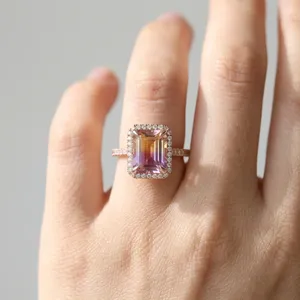 Handmade Vintage 925 Sterling Silver Ametrine Engagement <b>Ring</b> Diamond Freshwater Pearl Rose Gold Plated Children's Fine Jewelry - Product Image 6