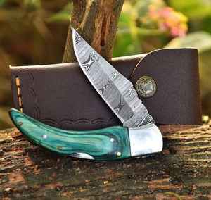 Couteau pliant professionnel en acier Damas forgé à la main, personnalisé, magnifique, pour le camping en plein air, de qualité industrielle, avec étui - Product Image 5