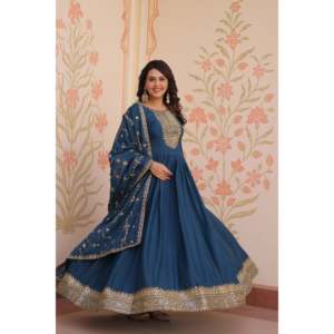 Star Georgette Zari and <b>Sequins</b> Embroidered Wedding Gown with Dupatta - Product Image 6
